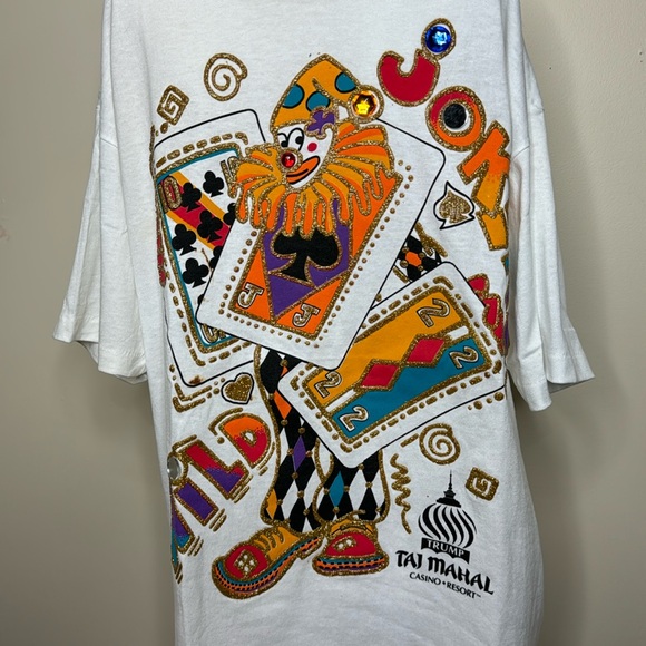 Vintage Tops - Vintage 80s Trump taj mahal clown glitter tshirt approx L